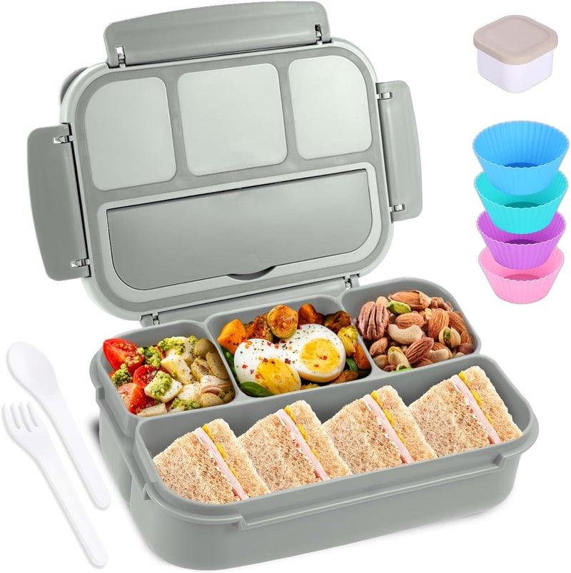 shell and turtle Bento Box Adult Lunch Box, Lunch Containers for Kids Girls Boys with 4 Compartments, Lunchable Food Container with Utensils, Sauce Jar, Muffin Liners, 40 Oz/5 Cup, Microwave & Dishwasher Safe, Gray - Image 1